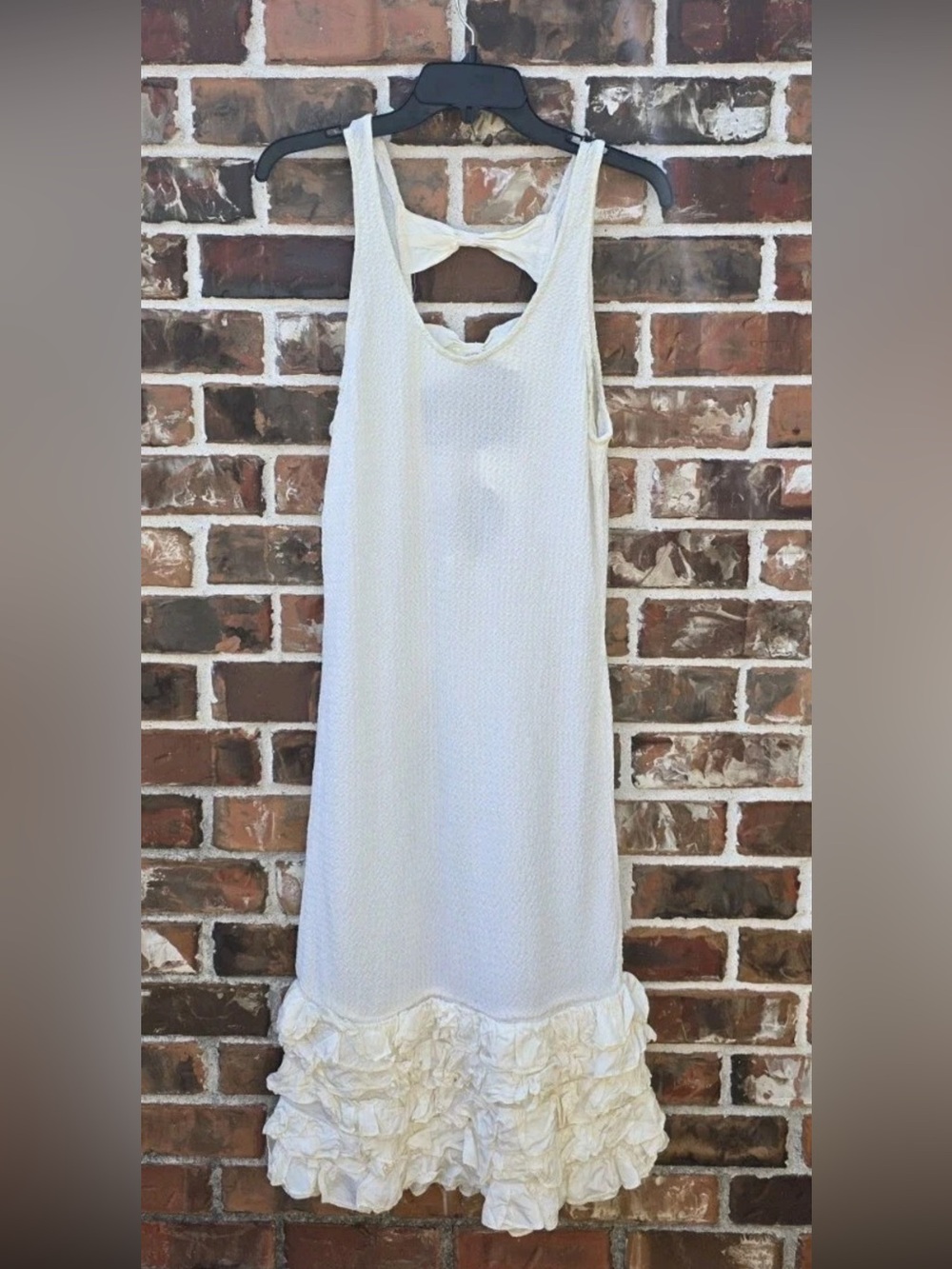 Ivory Sleeveless Maxi Dress with Ruffle Hem Flaw